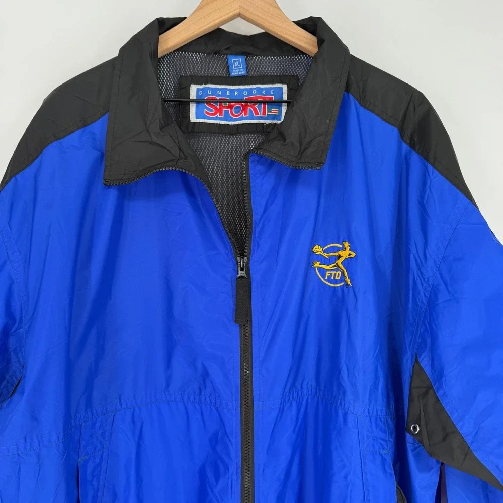 VTG 90s Dunbrooke Pit‎ Row Colorblock Windbreaker XL Blue Vented Embroidered